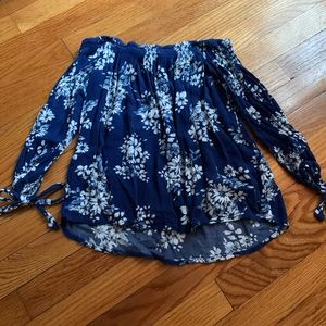 Blue and white floral off shoulder top